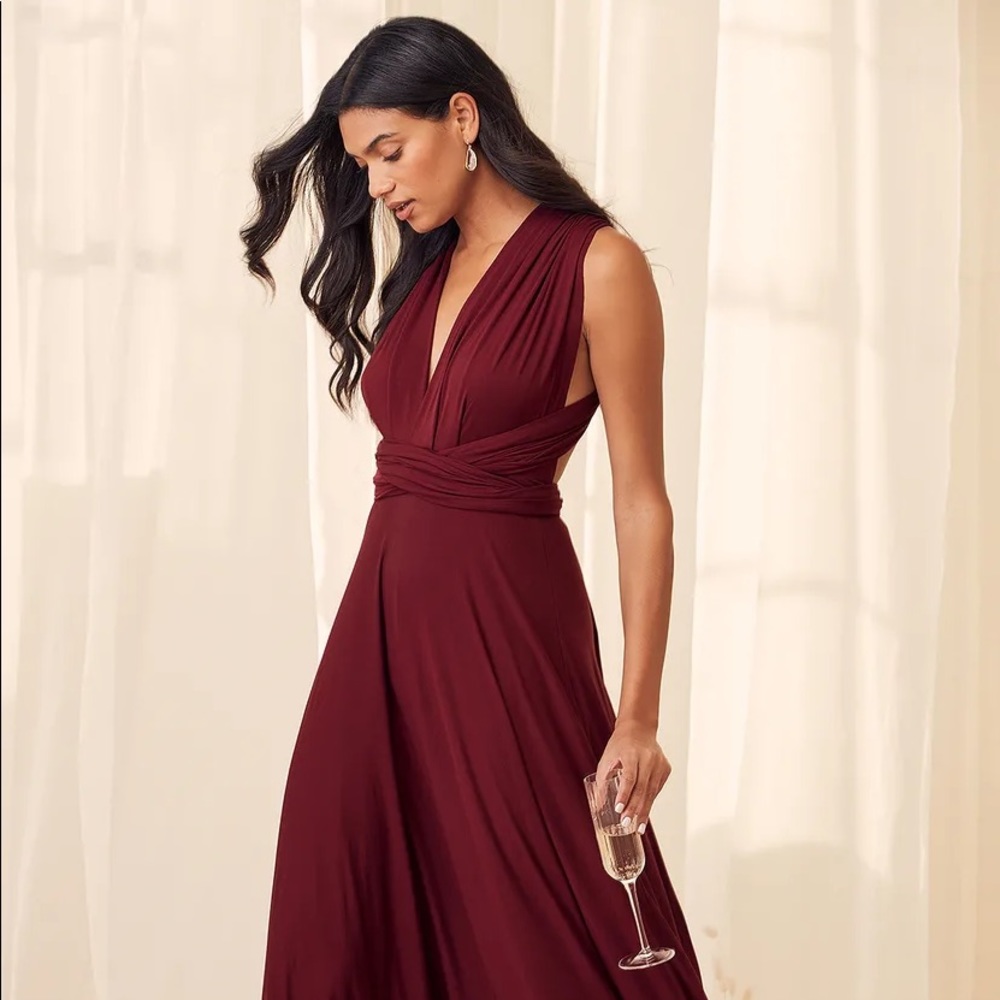 Lulu’s tricks of the trade burgundy maxi dress